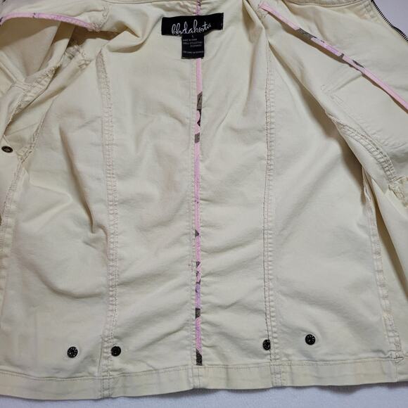 BB DAKOTA Womens Short Jacket Sz L Denim Cream Zippers 4 Pockets Fitted Grunge - Picture 6 of 10